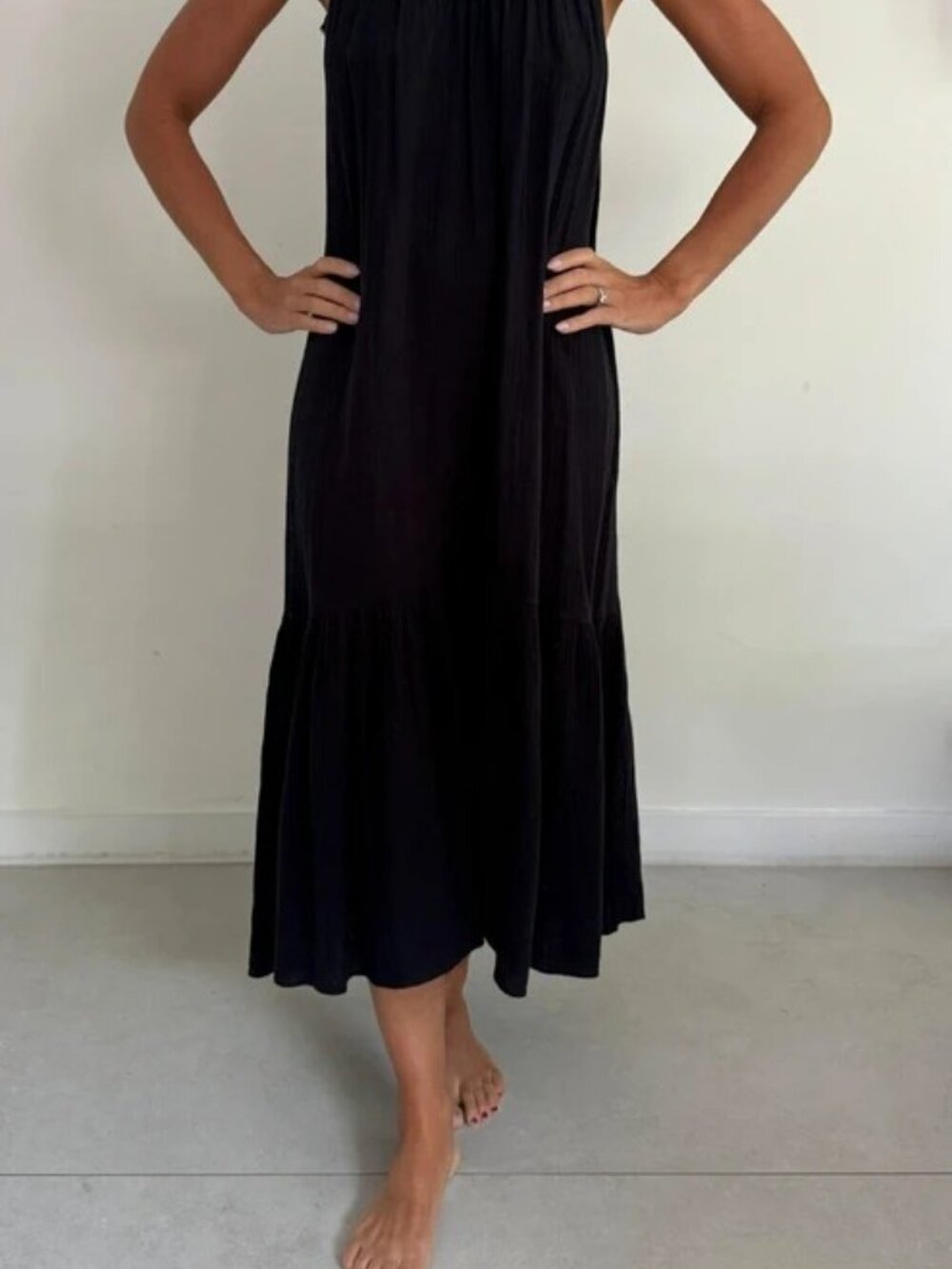 Virginia Vald Ibiza Black Cotton Maxi Dress M